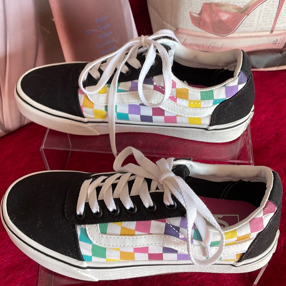 VANS Lo-cut OLD SCHOOL multi party checkerboard sneaker Women’s  size 7